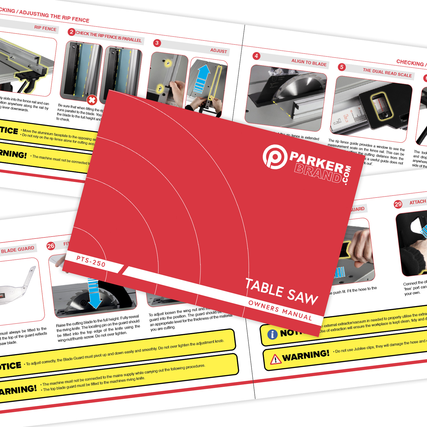 NEW Manual for ParkerBrand PTS-250 Table Saw