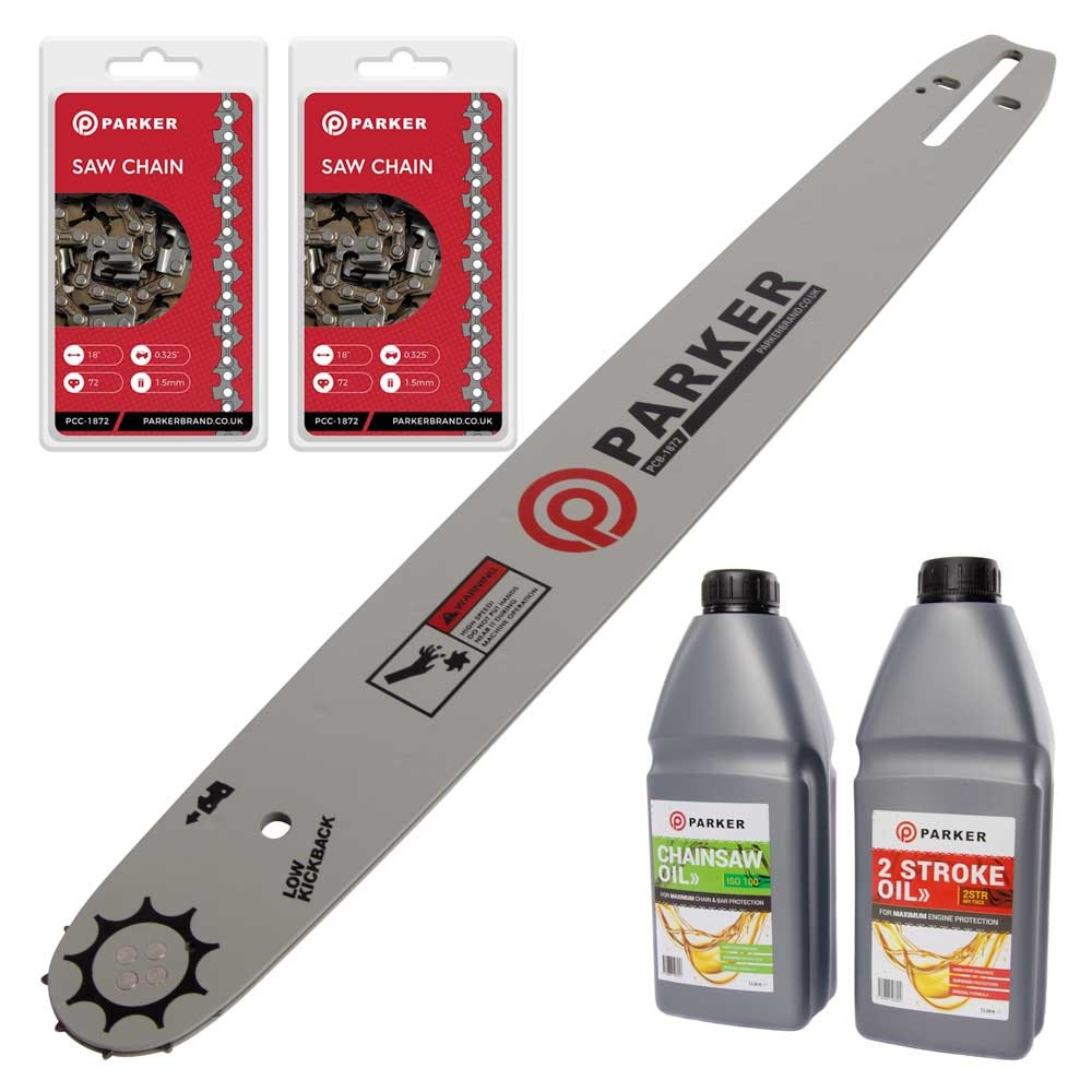 18" Bundle Pack Bar and 2 x Saw Chain + Oils ParkerBrand