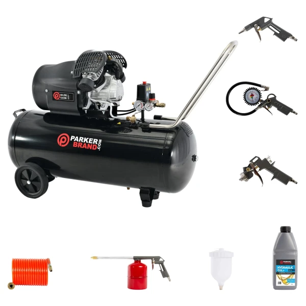 100L Direct Drive Air Compressor with 5-Piece Air Tool Kit & Hydraulic Oil – 3HP, 13.8 CFM, 115 PSI