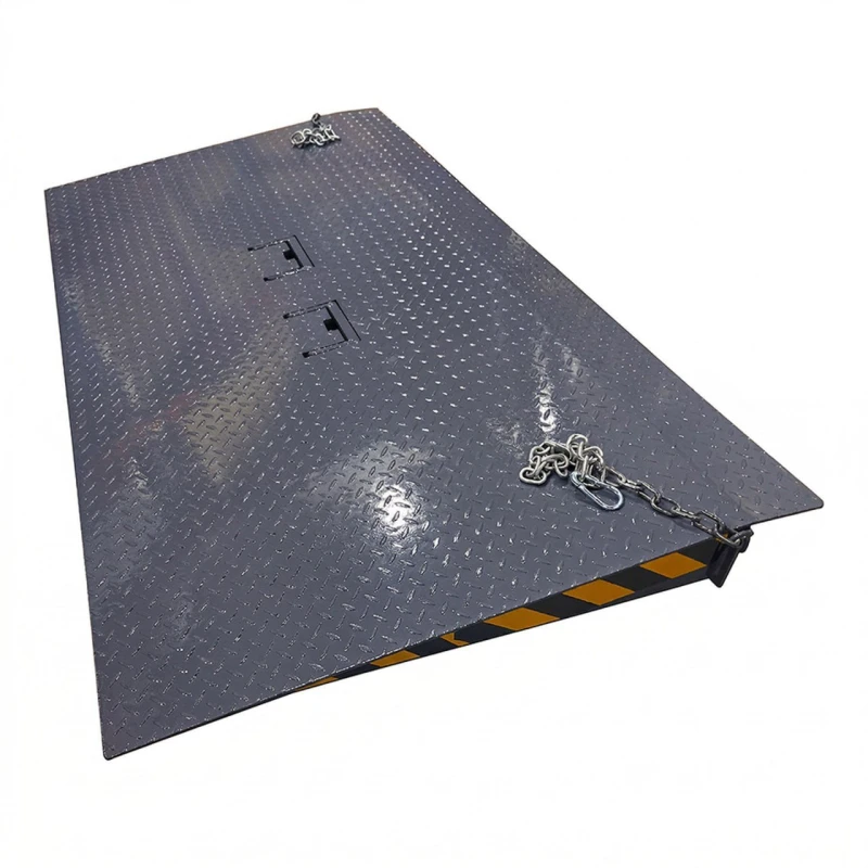 Heavy Duty Steel Shipping Container Ramp – Grey with Safety Edge Markings