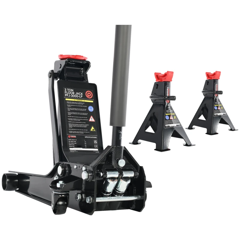 3 Ton Low Profile Pneumatic Trolley Garage Jack & 3 Ton Ratchet Axle Stands Bundle