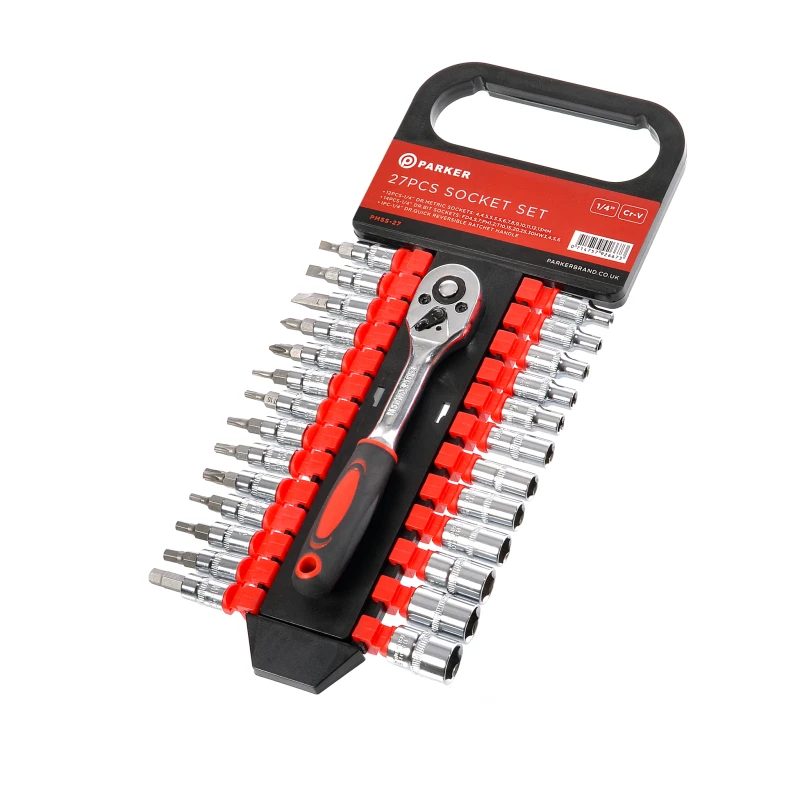 ParkerBrand 27pc 1/4" Drive Socket Set CRV – Metric Socket and Bit Set