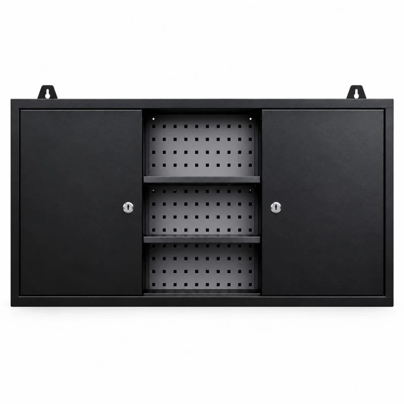 Large Steel Wall Cabinet – Black Powder Coated – 1200 x 200 x 600mm