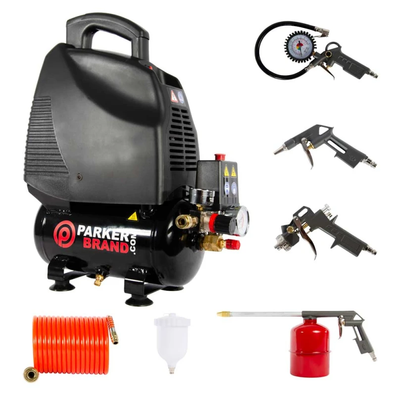 6 Litre Air Compressor & Tool Kit – 1.5HP Oil-Free Portable Compressor, 115 PSI