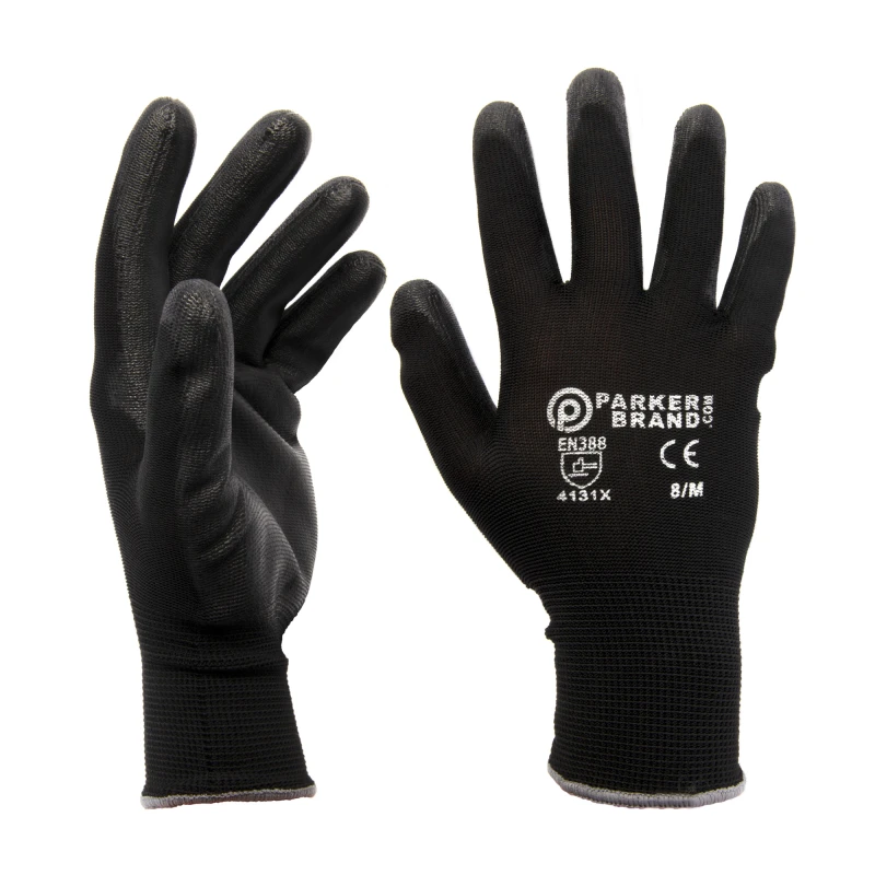 Black Nylon Nitrile Coated Safety Work Gloves – Medium Size, Grip & Protection x1