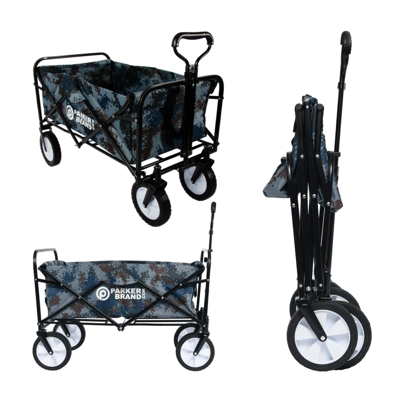 Foldable Garden Hand Cart – Heavy-Duty, Portable & Versatile Trolley (Blue Digital Camouflage)
