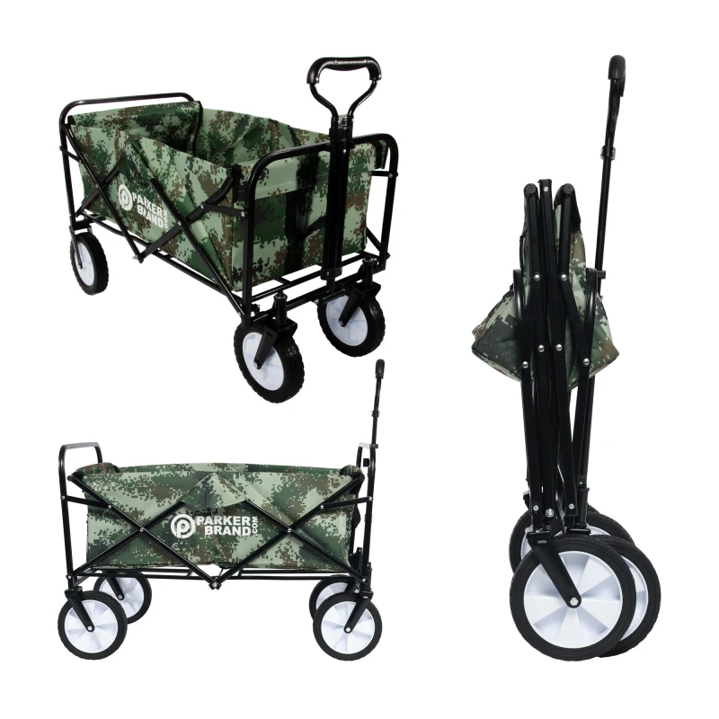 Foldable Garden Hand Cart – Heavy-Duty, Portable & Versatile Trolley (Green Digital Camouflage)
