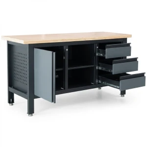 Heavy-Duty Workshop Workbench with Lockable Drawers & Cabinet – 169 x 60cm, 350kg Capacity