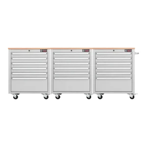 26” Stainless Steel Roller Tool Cabinets with Wooden Worktops – 6 Drawer Heavy Duty Workshop Tool Storage (3 Pack)
