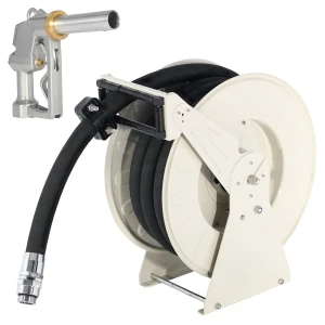 10 Metre Retractable Fuel Hose Reel with 1.5" Automatic Nozzle – Diesel, Petrol & Kerosene – Wall / Floor Mountable