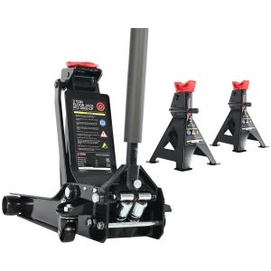 3 Ton Low Profile Pneumatic Trolley Garage Jack & 3 Ton Ratchet Axle Stands Bundle