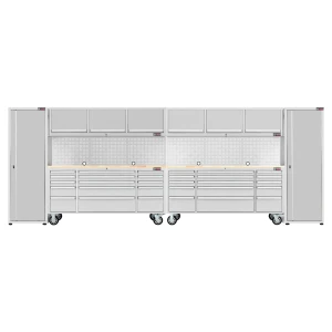 72” Stainless Steel Tool Cabinets with Pegboards – 2x Roller Cabinets, 30 Drawers, Heavy-Duty Workshop Storage Set
