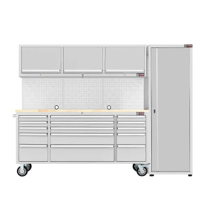 72-Inch Stainless Steel Roller Tool Cabinet with 26-Inch Mobile Cabinet, Pegboard & Upper Storage
