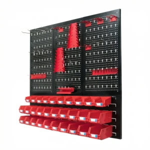 Pegboard Storage System With 22 Hooks And 30 Durable Plastic Bins