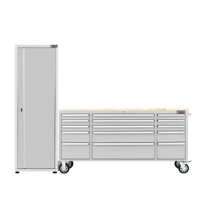 Stainless Steel Tool Storage System – 55" Roller Cabinet + 26" Mobile Tool Cabinet – Heavy-Duty Professional Tool Chest Set