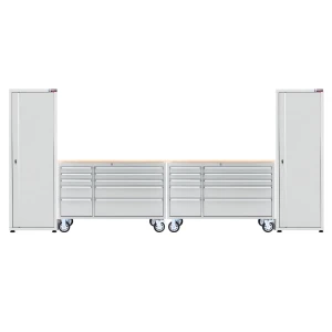 Stainless Steel Tool Storage System – 2X55" Roller Cabinet + 2X26" Mobile Tool Cabinet – Heavy-Duty Professional Tool Chest Set
