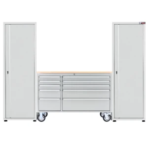 Stainless Steel Tool Storage System – 55" Roller Cabinet + 2X26" Mobile Tool Cabinet – Heavy-Duty Professional Tool Chest Set