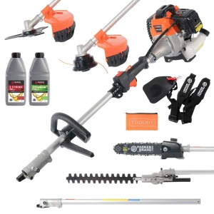 52cc Multi Function 5 in 1 Garden Tool - Brush Cutter, Grass Trimmer, Chainsaw, Hedge Trimmer + Oils