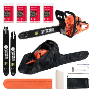 62cc Petrol Chainsaw 16" + 20" Bar & Chains Bundle – 4 Chains, Bag & Accessories