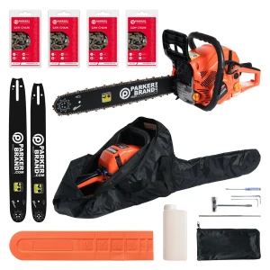 62cc Petrol Chainsaw 18" + 20" Bar & Chains Bundle – 4 Chains, Bag & Accessories