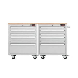 26” Stainless Steel Roller Tool Cabinets with Wooden Worktops – 6 Drawer Heavy Duty Workshop Tool Storage (Twin Pack)