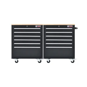 26” Powder-Coated Roller Tool Cabinets with Wooden Worktops – 6 Drawer Heavy Duty Workshop Tool Storage (Twin Pack)
