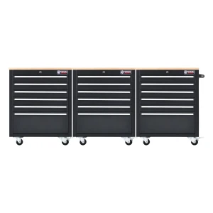 26” Powder-Coated Roller Tool Cabinets with Wooden Worktops – 6 Drawer Heavy Duty Workshop Tool Storage (Three Pack)