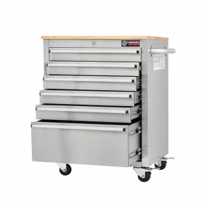 26” Stainless Steel Roller Tool Cabinet with Wooden Worktop – 6 Drawer Heavy Duty Workshop Tool