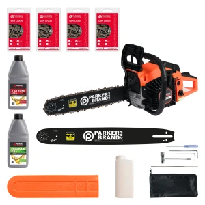 45cc Petrol Chainsaw Pack + 16" Bar & 2 x Chains + 20" Bar & 2 x Chains + Oils + More!