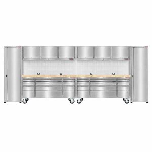 72” Stainless Steel Tool Cabinets with Pegboards – 2x Roller Cabinets, 30 Drawers, Heavy-Duty Workshop Storage Set