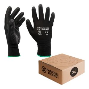 6 x Black Nylon Nitrile Coated Safety Work Gloves – Small Size, Grip & Protection