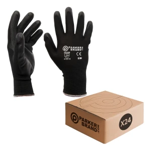 24 x Black Nylon / Nitrile Coated Safety Work Gloves - Medium