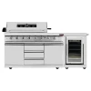 6 Burner Outdoor Kitchen BBQ Set with Built-In Fridge, Side Burner, Back Burner & Rotisserie – Stainless Steel Garden Kitchen