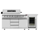 6 Burner Outdoor Kitchen BBQ Set with Built-In Fridge, Side Burner, Back Burner & Rotisserie – Stainless Steel Garden Kitchen