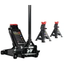 2.5 Ton Low Profile Pneumatic Garage Jack & 3 Ton Axle Stands Car Safety Bundle