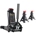 3 Ton Low Profile Pneumatic Trolley Garage Jack & 3 Ton Ratchet Axle Stands Bundle