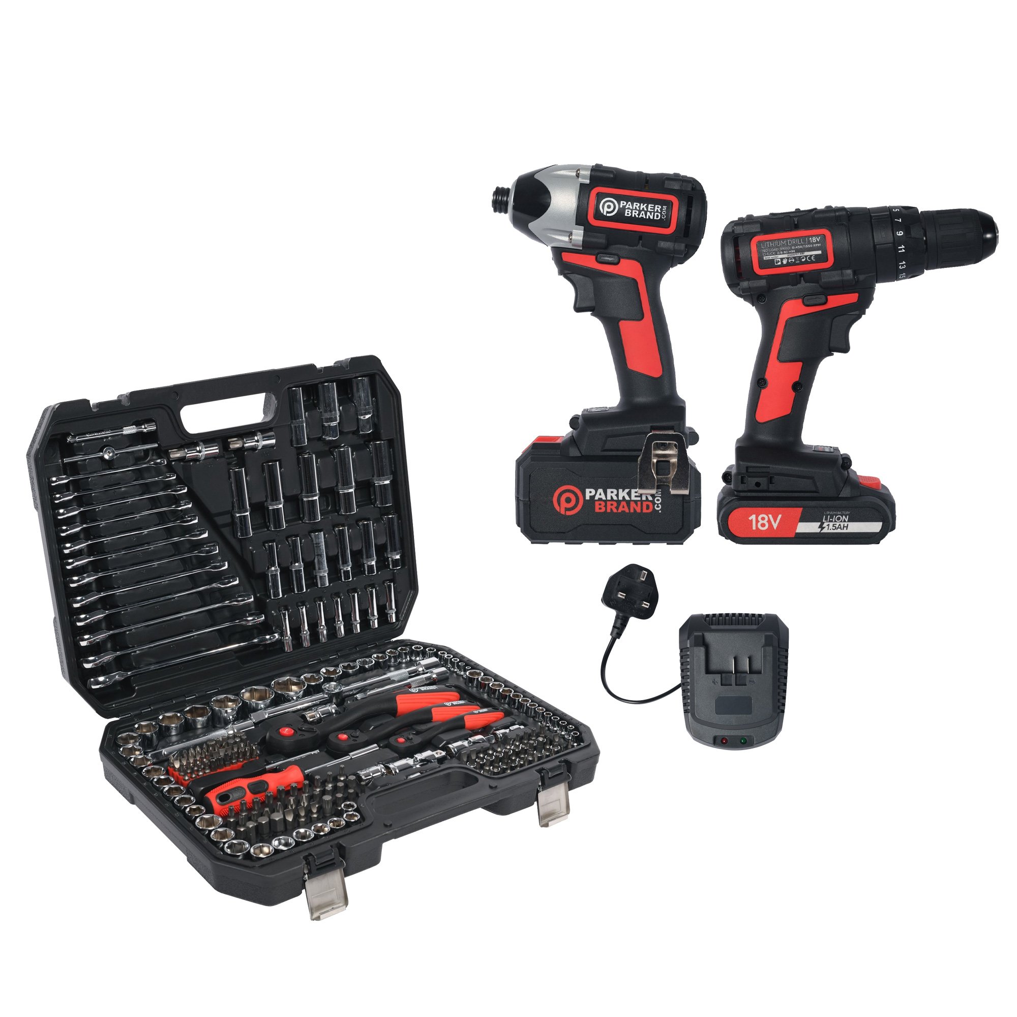 215-Piece Socket Set Cordless 4AH Drill Impact Driver Set