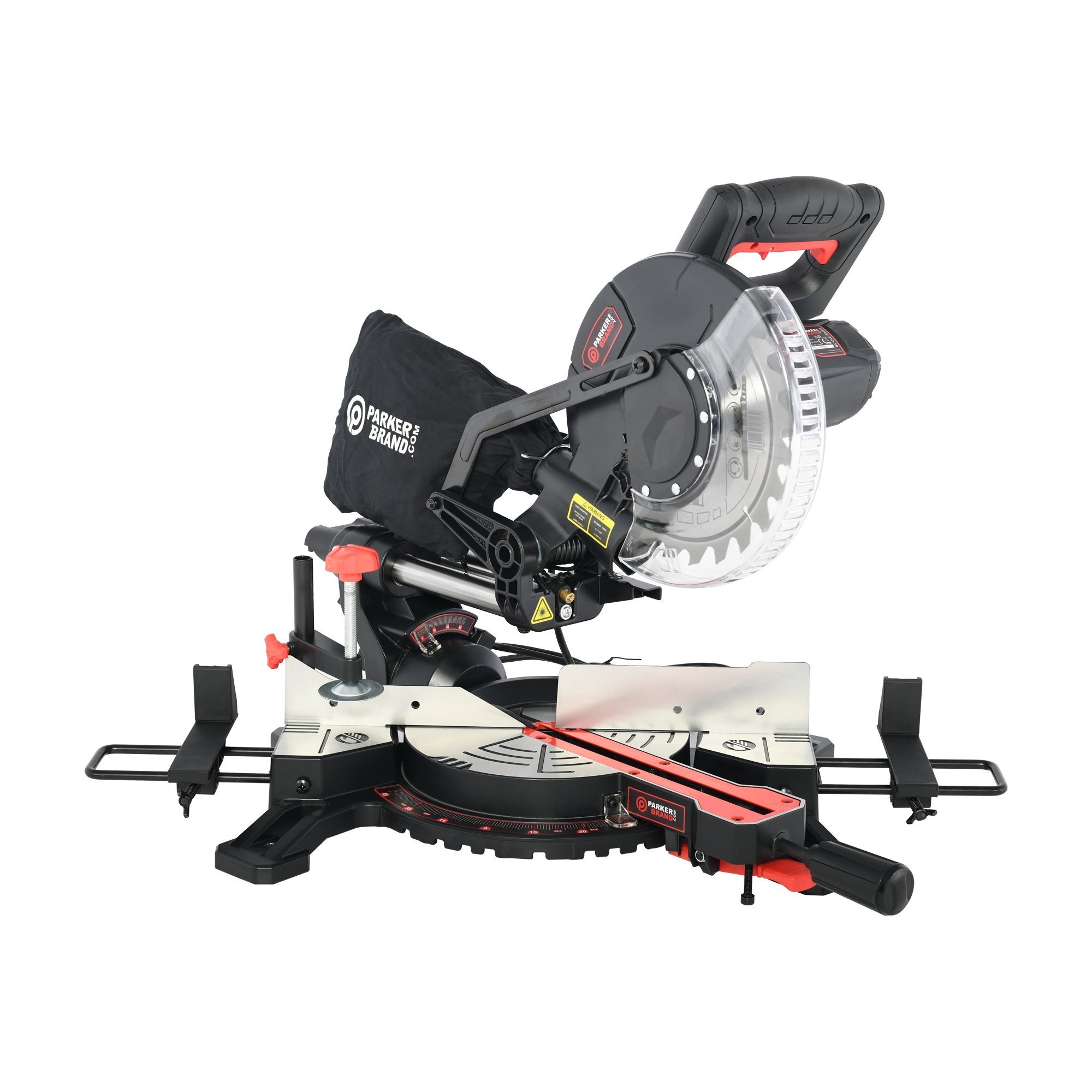 ParkerBrand 210mm Sliding Compound Single Bevel Mitre Saw with Laser Guide, Dust - Thumbnail 2