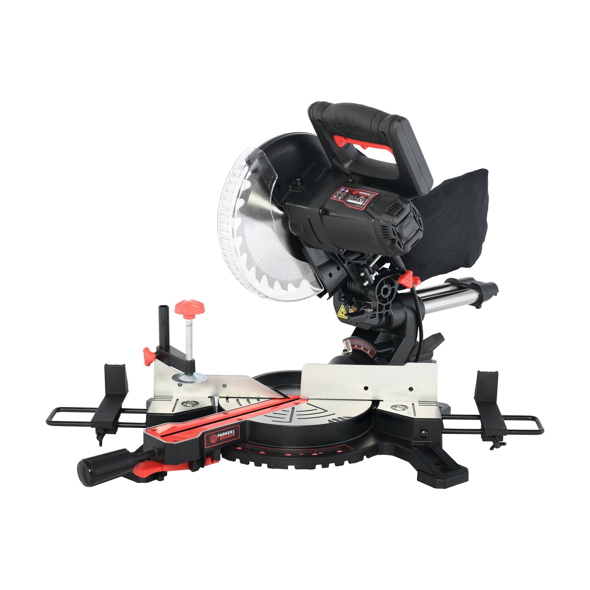 ParkerBrand 210mm Sliding Compound Single Bevel Mitre Saw with Laser Guide, Dust - Thumbnail 3